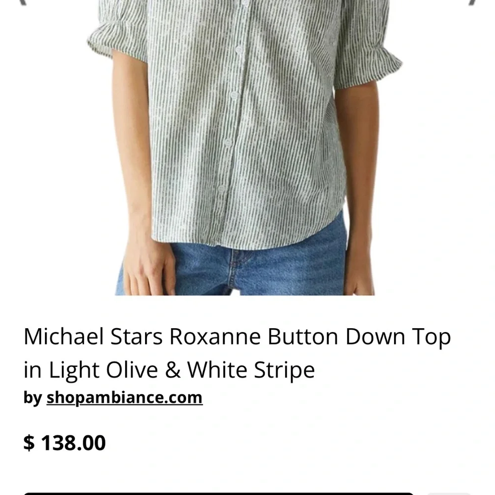 Michael Stars Roxanne Striped Button Down Top Olive Green White Women’s XS - Picture 8 of 8